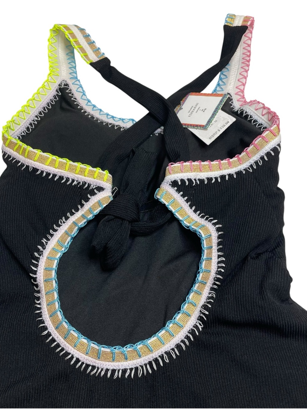 PQ Swim x Solange Ferrarini Crochet Trim One Piece Swim Suit Black Medium New - Picture 5 of 6